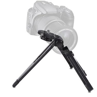 Imagem de Suporte de tripé de mesa – Tripé de telefone compacto dobrável com pés de borracha antiderrapantes, suporte ajustável para mini câmera para smartphone/câmera digital, preto