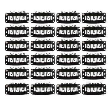 Imagem de 24 clipes de extensão de cabelo, clipes de aço inoxidável com 9 dentes para perucas, franja de cabelo, toppers, toupees com conjuntos de agulhas e fios