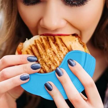 Imagem de 1 suporte de hambúrguer de silicone para comer – suportes reutilizáveis de hambúrguer para comer sanduíches laváveis, azul