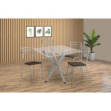 Imagem de Kit 4 Cadeiras Sala Jantar Volga C- Tampo De Vidro 90cm E 4 Cadeiras Portugal Niquel - Courano Marrom - Kappesberg