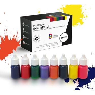 Imagem de IMARK Refil de tinta premium à base de água com 8 cores vibrantes para carimbos e almofadas de tinta (10 ml por cor)