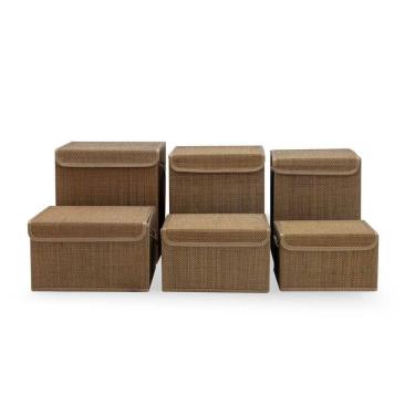 Imagem de Conjunto 2 Cestos Decorativos em Bambu Marrom QJ2002 BTC