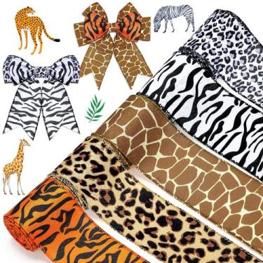 Imagem de Ribbon MTLEE Jungle Animal Wired 6,35 cm, estopa, 4,57 m - 5 rolos