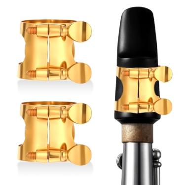 Imagem de 2 peças de ligadura de clarinete dourada B plana com parafusos ajustáveis, ligadura de boca de clarinete dourado Bb, acessórios Bb Ligaduras de bocal para clarinetes Bocais Instrumentos de sopro de