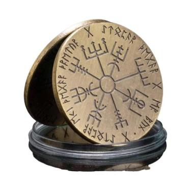 Imagem de Bússola Viking Vegvísir Em Cobre, Moeda De Sorte Colecionável, Decoraç