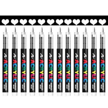 Imagem de ZZWUAPT Caneta de tinta branca, pacote com 12 marcadores de tinta acrílica, ideal para pintura rupestre, madeira, metal, tecido, plástico, tela, vidro, cerâmica, artesanato DIY (branca)