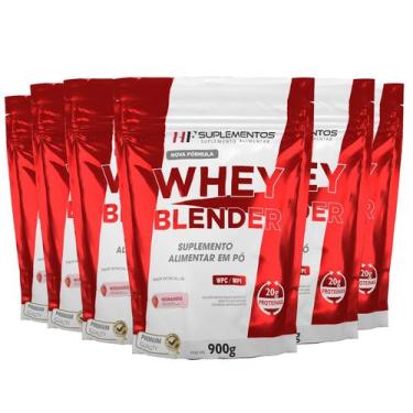 Imagem de 6x whey blender concentrado morango 900g hf suplementos