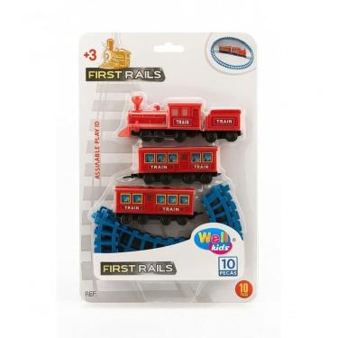 Imagem de Trenzinho Infantil Trilhos 3 Vagões Brinquedo Educativo Pilh