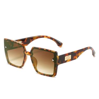 Imagem de HCHES Óculos de Sol Femininos Fashion com Estampa de Coração, Estilo Casual e Personalizado (Chá de Leopardo)