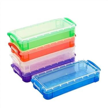 Imagem de LinaLife 5 pacotes de caixa de lápis de plástico transparente de grande capacidade, caixa transparente de giz de cera com tampa apertada, caneta aquarela, armazenamento, organizador de escritório