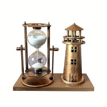 Imagem de Vintage Desktop Bronze Farol Ampulheta Decoração Náutica para Escritório em Casa Escola Mesa Sala de Estar Quarto Decorativo Funcional Areia Temporizador Ornamento Histórico Acessório de Marco
