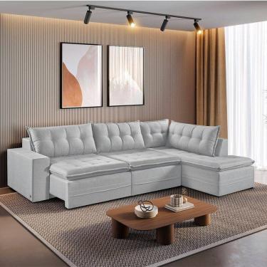 Imagem de Sofá Retrátil 7 Lugares 356cm com Chaise a Direita de 91cm Presidente Gelo