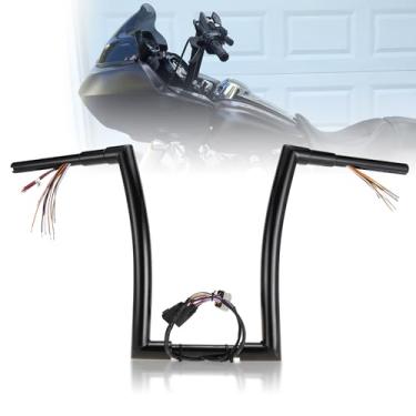 Imagem de Tigersgate Ganchos de macaco Rise Road Glide de 40.6 cm pré-cabeados Guidão gordo de 3,8 cm com fio de aderência aquecido para Harley Road Glide 2008-2013 (preto)