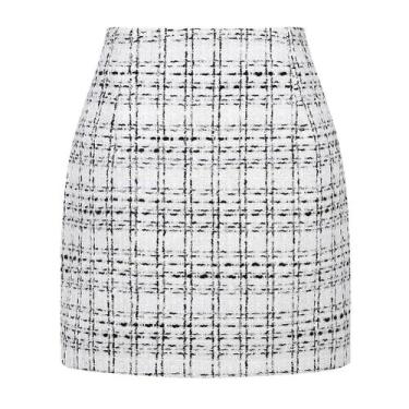 Imagem de Saia Kinghua Tweed Xadrez Mini de cintura alta Bodycon XS branca