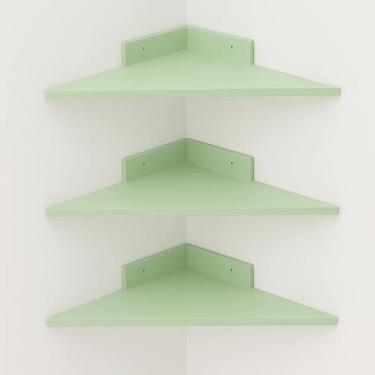 Imagem de Prateleira de Canto, Kit Trio Canto Prateleiras de Canto Mdf, 35x35cm(CANTO VERDE)
