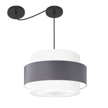 Imagem de Lustre Sala De Jantar Com Desvio Vivare Md-4400 Cúpula Em Tecido 55cm Branco-cinza-escuro-branco 127/220v