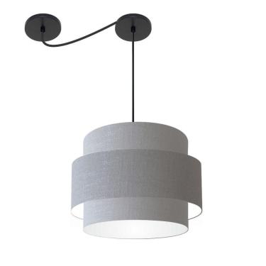 Imagem de Lustre Sala De Jantar Com Desvio Vivare Md-4398 Cúpula Em Tecido 45cm Rustico-cinza 127/220v