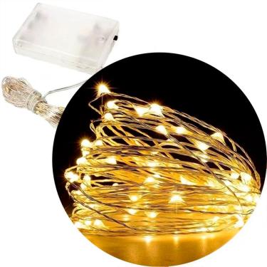 Imagem de Fio Fada Cordão 30 Lâmpadas LED Luz Amarelo 3 Metros Á Pilha