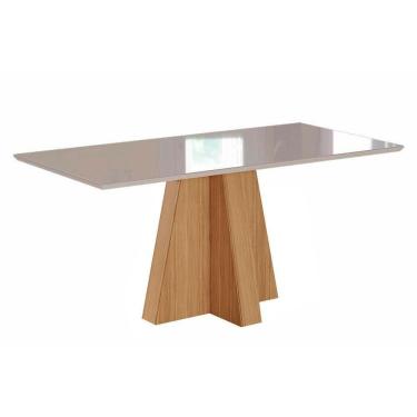 Imagem de Mesa De Sala Jantar Patricia + Tampo Madeirado Vidro 130x80cm Nature/off White - Cimol