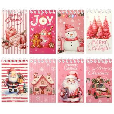 Imagem de 8 Pcs Pink Christmas Mini Spiral Notebook,Santa Claus Snowman Gingerbread Man Small Pocket Memo Notepad Wirebound Notebook Hardcover Journal for Kids Girl Home School Xmas Party Favor,3.9x2.4 Inch