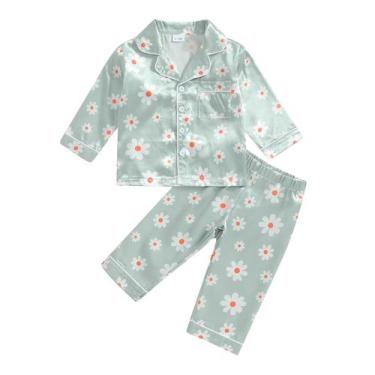 Imagem de Pijamas Fsadfeas Kids Baby Girl com estampa floral de cetim de 1 a 5 a