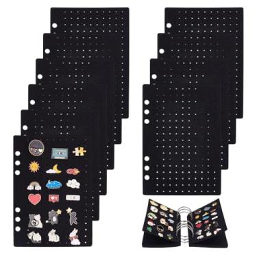 Imagem de OLYCRAFT 12 peças de páginas de exibição de alfinetes esmaltados com 6 peças de anéis de metal de feltro de poliéster álbum colecionador de alfinetes pretos porta-crachás folhas organizadoras para