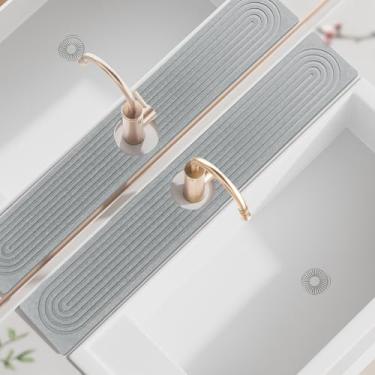 Imagem de Mvdepodam Tapete de torneira para pia de cozinha, pedra de secagem rápida de diatomita superabsorvente, protetor de respingos de pia e bandeja de pedra de banheiro, tapete de secagem de pedra para