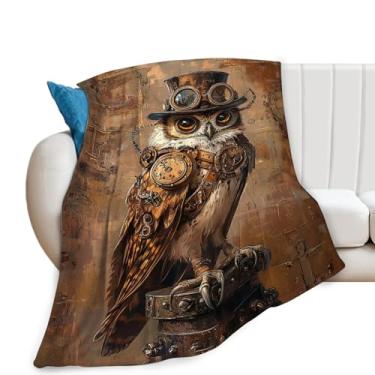 Imagem de Cobertor retrô de coruja, cobertor steampunk, presentes de coruja, cobertores vintage, corujas de flanela de pelúcia para mulheres, homens, meninos, meninas, adultos, roupa de cama macia para