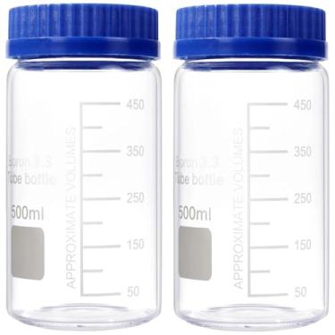 Imagem de LUMINFLY Garrafas de vidro borossilicato de 500 ml (pacote com 2), boca larga com tampas de rosca para amostragem e reagentes