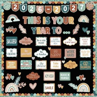 Imagem de Conjunto de decoração de quadro de avisos para sala de aula Boho - Conjuntos de quadro de avisos de primavera, tema boêmio, decoração de sala de aula, mentalidade de crescimento, afirmações positivas