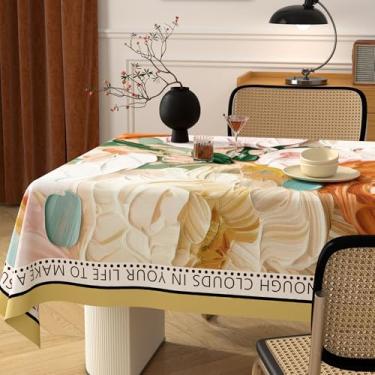 Imagem de Toalha de mesa floral vintage para mesas retangulares estilo francês toalha de mesa rústica, estampa de flores, resistente ao desgaste, vinil impermeável, capa de mesa de PVC para cozinha, acampamento