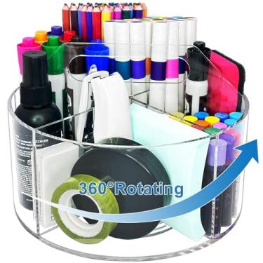 Imagem de GHANJU Suporte de caneta giratório de acrílico para mesa, porta-lápis transparente de 360 graus, organizadores de giz de cera para crianças, 6 compartimentos para escritório, organizador de