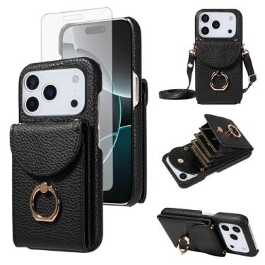 Imagem de Furiet Capa carteira de órgão para iPhone 17 Pro Max de 6,9 polegadas com tela de vidro temperado anel fivela alça de ombro flip porta-cartões com suporte para celular para celular i Phone17 17Pro i17