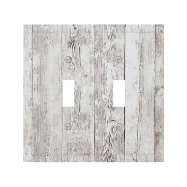 Imagem de Nadoabtm Placas decorativas de interruptor rústico vintage branco grão de madeira 2 gangues interruptor duplo interruptor de luz placa de parede placa elétrica para decoração de casa de fazenda