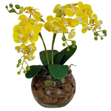 Imagem de ARRANJO ORQUIDEA ARTIFICIAL 3D 4 HASTES VASO VIDRO INCOLOR (Amarelo)