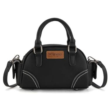 Imagem de Bolsa tiracolo feminina Wrangler pequena Boston Barrel Bag Mini Top Handle com alça transversal, Bolso preto, Bolsa estilo barril retrô