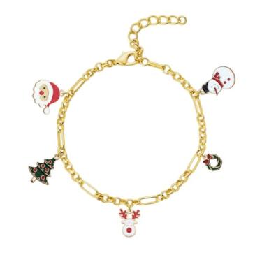 Imagem de ternotito Pulseira ajustável com pingente de Natal com corrente de ouro 14K para presente de Natal, Normal, Sem Pedra Preciosa