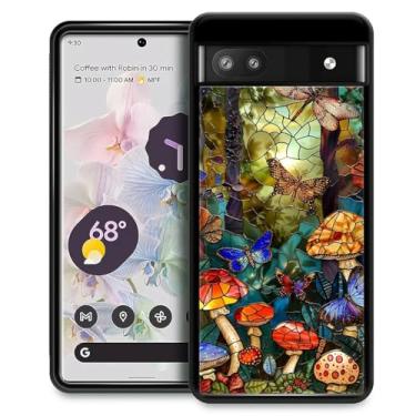 Imagem de CARLOCA Capa compatível com o Google Pixel 7A para meninas à prova de choque antiarranhões capa traseira de policarbonato rígido estética padrão cogumelos borboleta libélula vitral