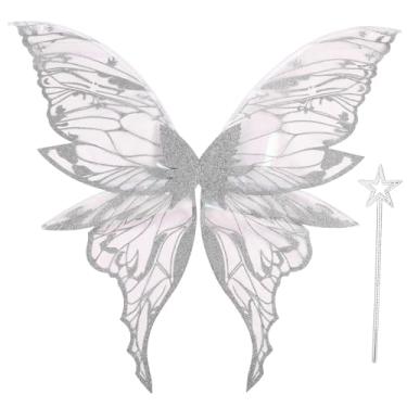 Imagem de Asas de fadas para adultos mulheres 80 x 75 cm conjunto de fantasia de fada grandes asas de borboleta para festa de Halloween prata