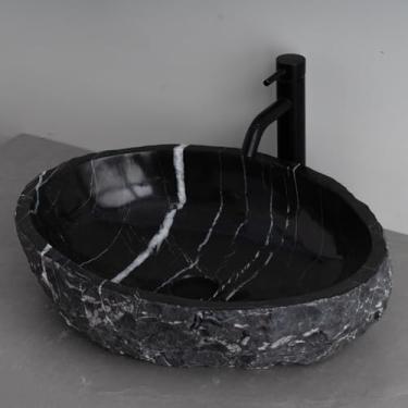 Imagem de MIDUSO Pia de embarcação de pedra irregular 100% feita à mão; pia de pedra real; pia de embarcação exclusiva; acima do balcão; pia de rocha de rio; banheiros rústicos de pias; Irre RiverStone 320