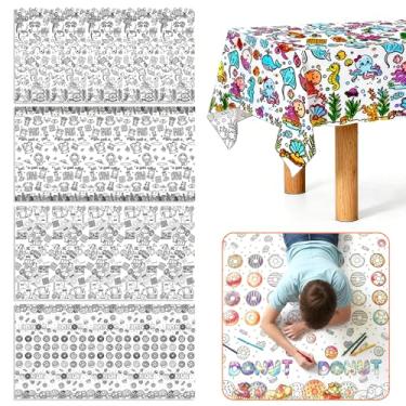 Imagem de SOUJOY 4 toalhas de mesa gigantes para colorir, 137 x 274 cm, pôster grande de desenho resistente a rasgos, capa de mesa de papel faça você mesmo para atividades artísticas, materiais de festa em