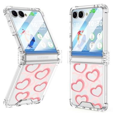 Imagem de SQMCase Capa protetora para celular projetada para Samsung Galaxy Z Flip 7 transparente com proteção de dobradiça e padrão de coração de amor à prova de choque