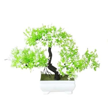 Imagem de Bonsai Artificial,Planta Artificial Decorativa para Casamento,Árvore Pequena Realista de Plástico(Verde e Branco)