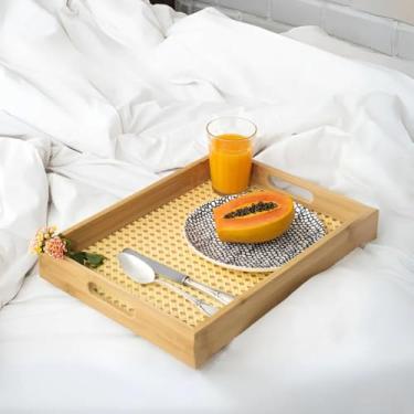 Imagem de Bandeja em Bambu Retangular Rattan 39 cm Bandeja Café, Decorativa