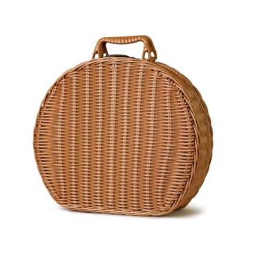 Imagem de Greensen Cesta de Armazenamento Trançada de Plástico, Caixa Decorativa Redonda de Rattan Com Alça para Roupas Brinquedos Cobertores, Organizador para Sala Quarto Banheiro (L)