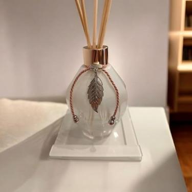 Imagem de Frasco de Vidro para Aromatizador 250ml Dégradé com Tampa Luxo, Varetas e Bandeja Decorada(Branco com Rosé)