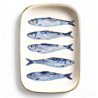 Imagem de FYSUIMU Bandeja de joias de cerâmica para sardinhas, bandeja decorativa de peixe para casa, banheiro, cômoda, mesa, decoração de bancada