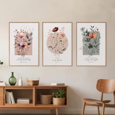Imagem de SIWECUS Conjunto de arte de parede com escrituras florais boêmias cristãs, decoração de parede de flores de versículo bíblico, pintura de parede religiosa de Jesus vintage, impressão de arte de flores