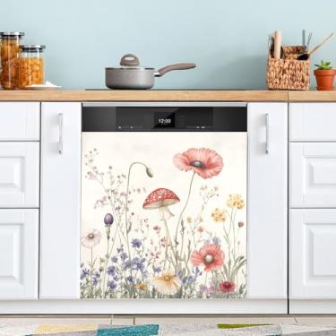 Imagem de ATTX Capa magnética floral retrô para lava-louças, 58,4 cm C x 66 cm A, decoração frontal da capa da máquina de lavar louça, decalques para armários domésticos e eletrodomésticos #104