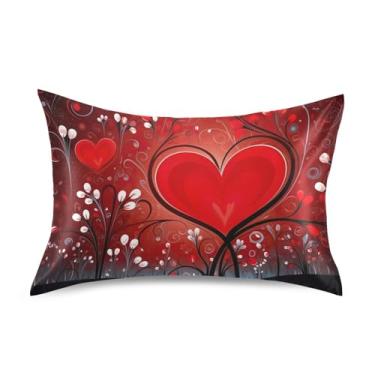 Imagem de Blueangle Fronha de cetim coração vermelho dos namorados para cabelo e pele, fronha de seda, tamanho Queen (51 x 76 cm) - Capas de almofada de cetim com fecho de envelope (487)